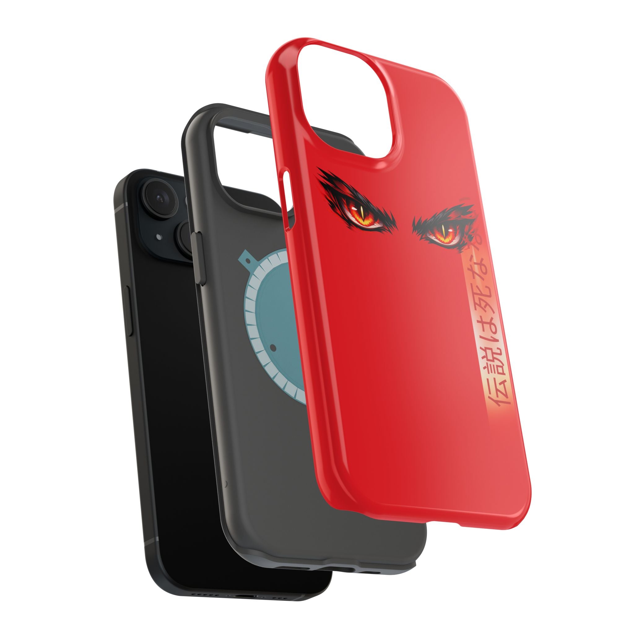 Red Demon Eyes Magnetic Phone Case — Japanese Script "伝説はまだ死なず"
