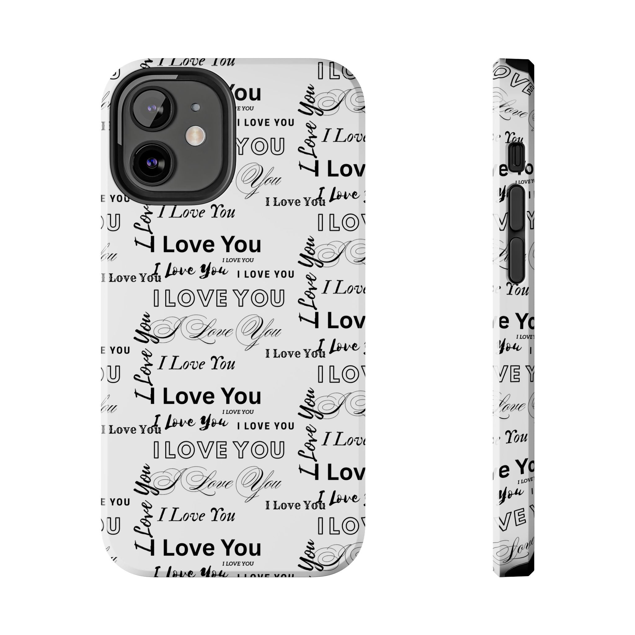 I Love You Pattern Tough Phone Case — Romantic Script Collage Design